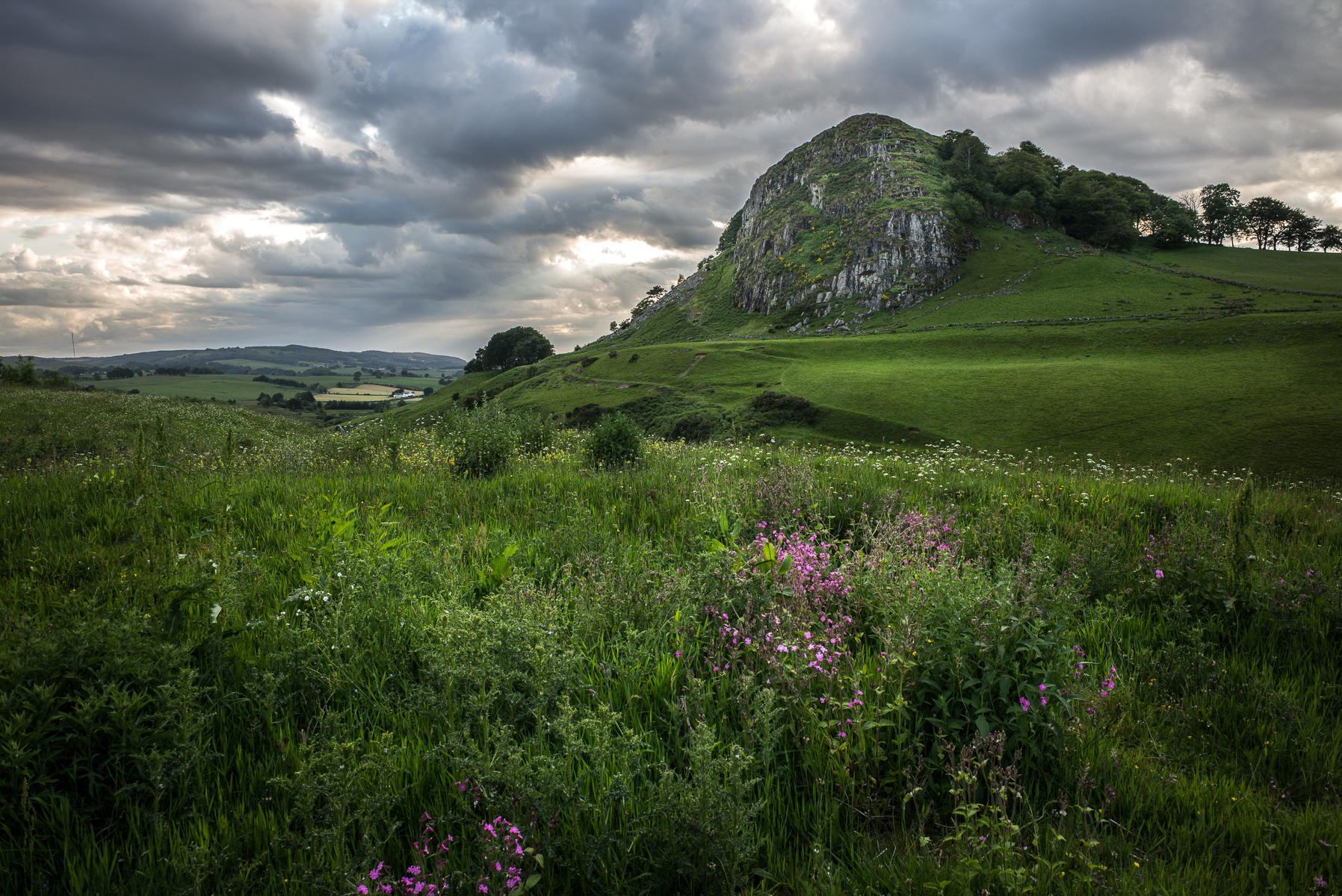 Loudon Hill, Scotland.  
This is a volcanic plug and the site of a victorious battle led by William Wallace during the Wars for Scottish Independence in 1307