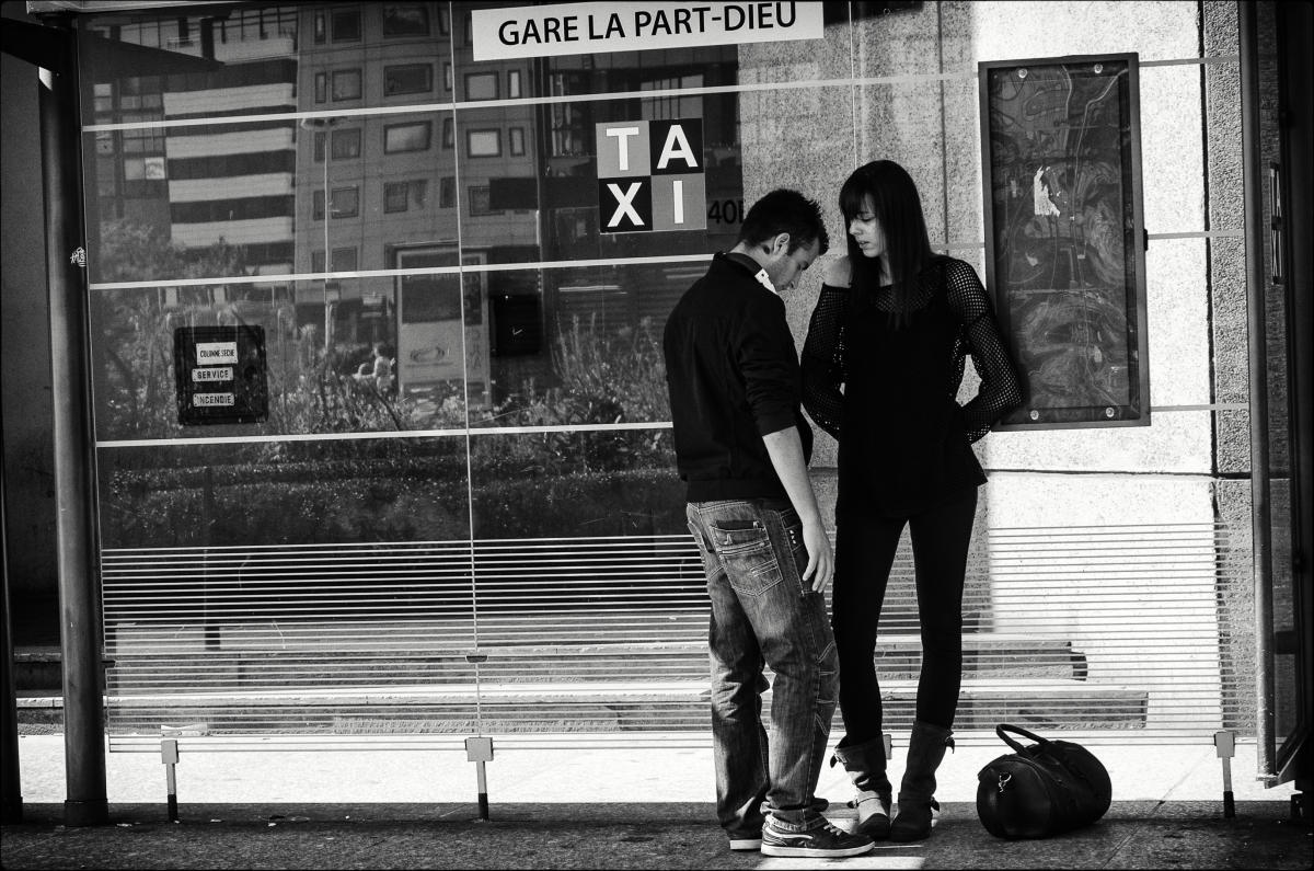 A few days later on that same trip we took a taxi to the train station to leave for the alpine region of Provence.  As I emerged from the vehicle I saw this couple, he clearly repentant about something, and she clearly in control.  They remained in this state long enough for me to make a photograph.